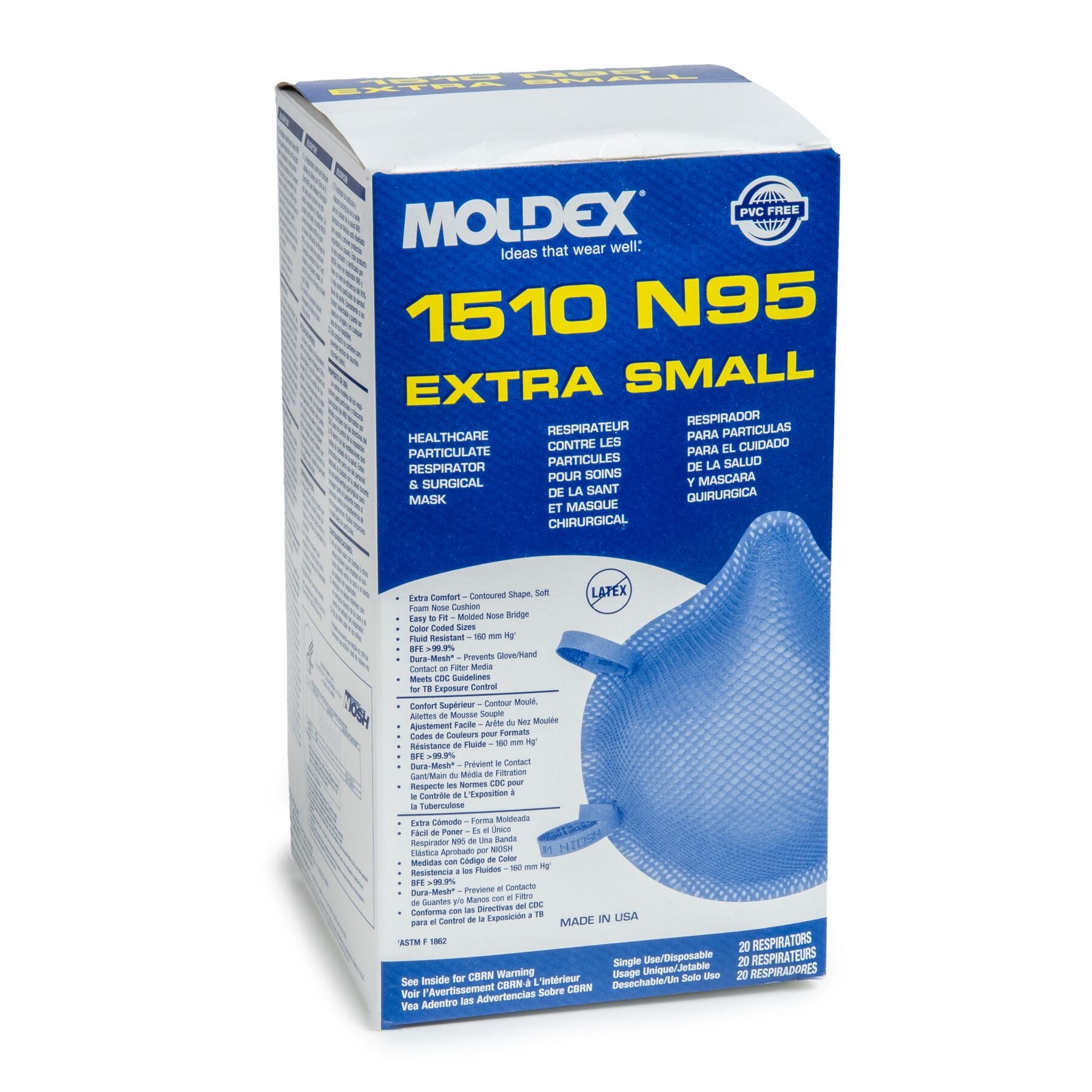 Moldex 1510 (XS Extra Small) NIOSH N95 Healthcare Respirator Mask - Made in USA