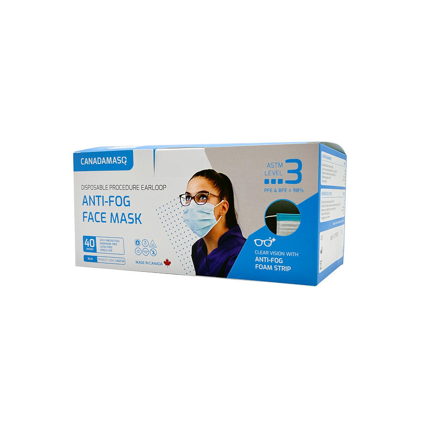 Canada Masq Box of 40 blue ASTM Level 3 Disposable procedure earloop anti-fog face mask